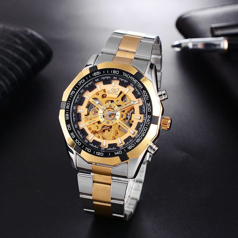Mens Mechanical Watch Steel Band Fashion Watch High-End Hollow